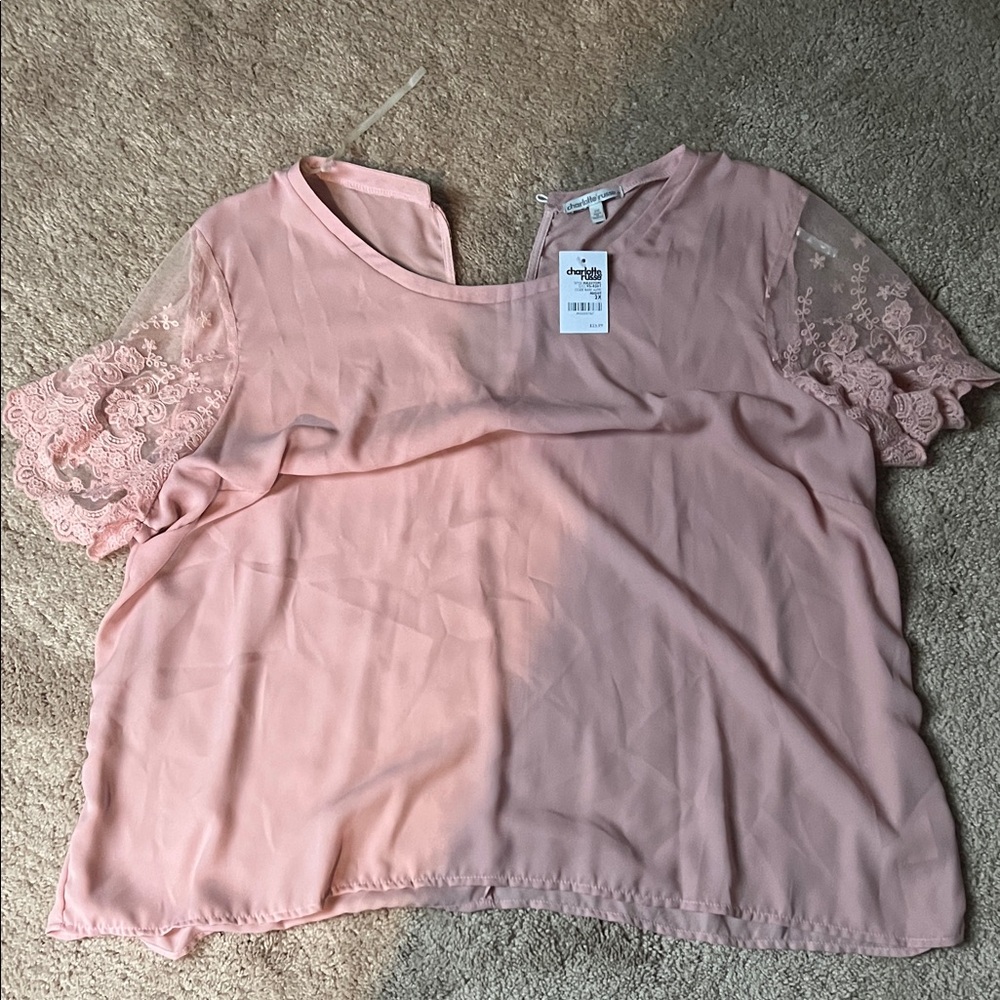 Charlotte Russe Pink Lace Sleeve Blouse